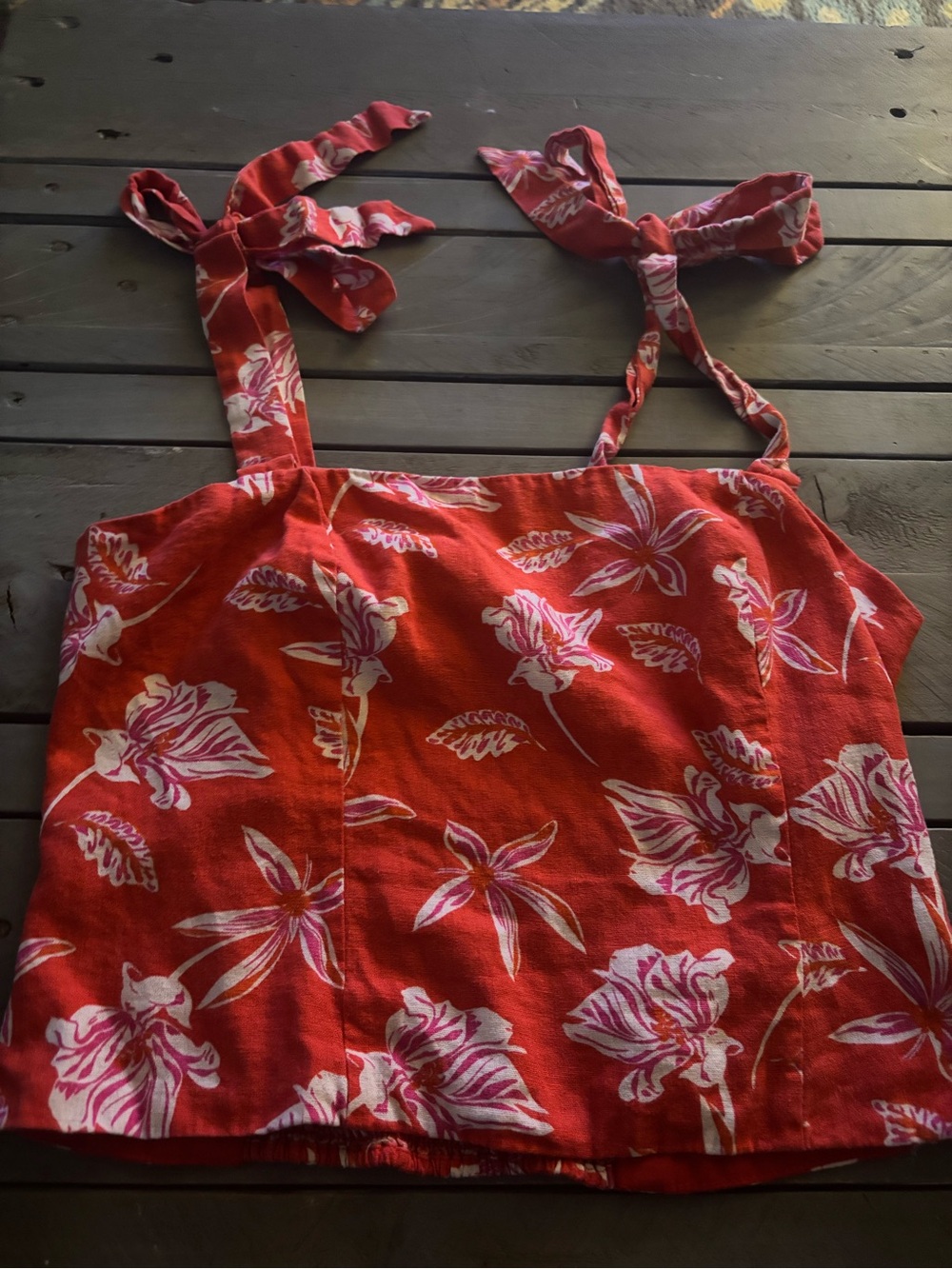 Joie Red Floral Tie-Shoulder Crop Top Size Medium